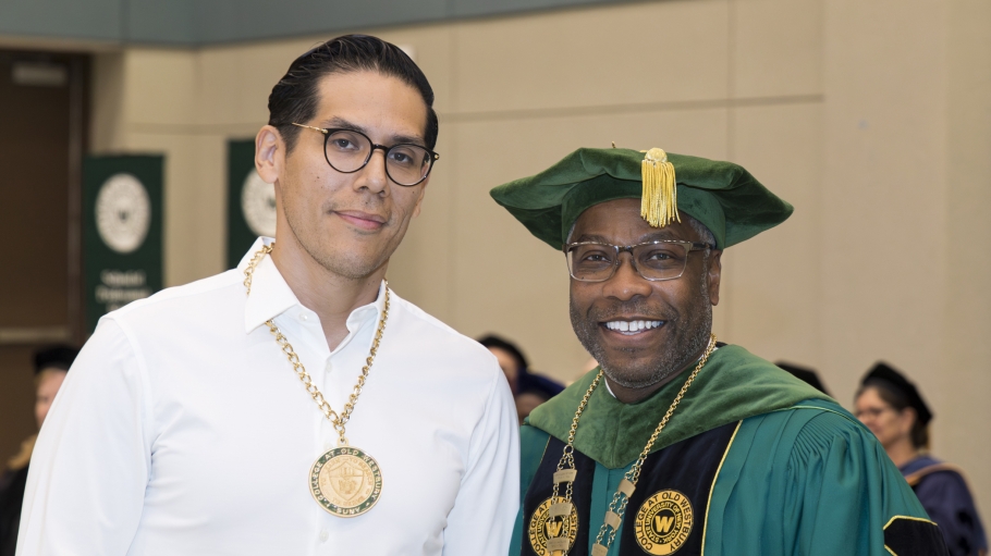 President's Medal for Scholarship winner Willie N. Verastegui with President Dr. Timothy E. Sams