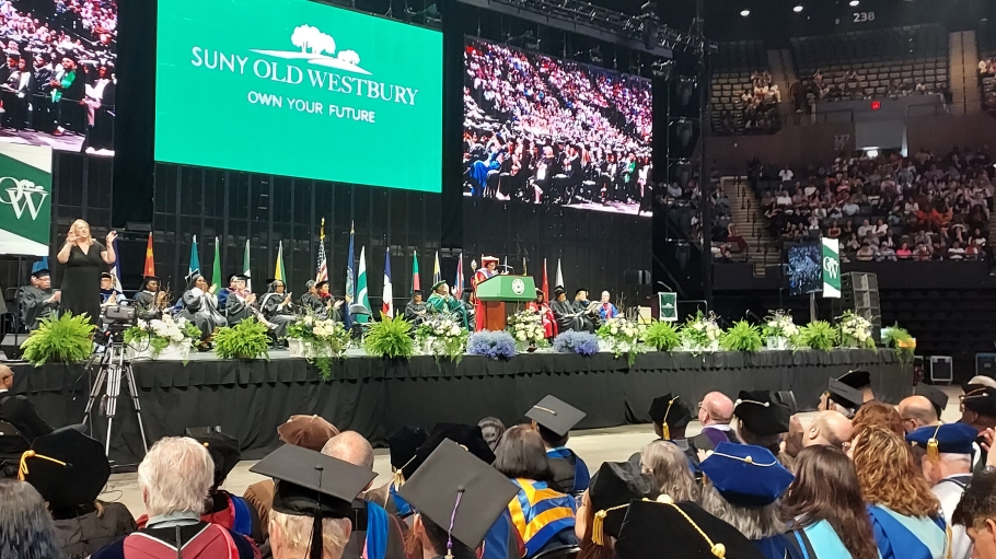 The commencement stage at the Nassau Coliseum