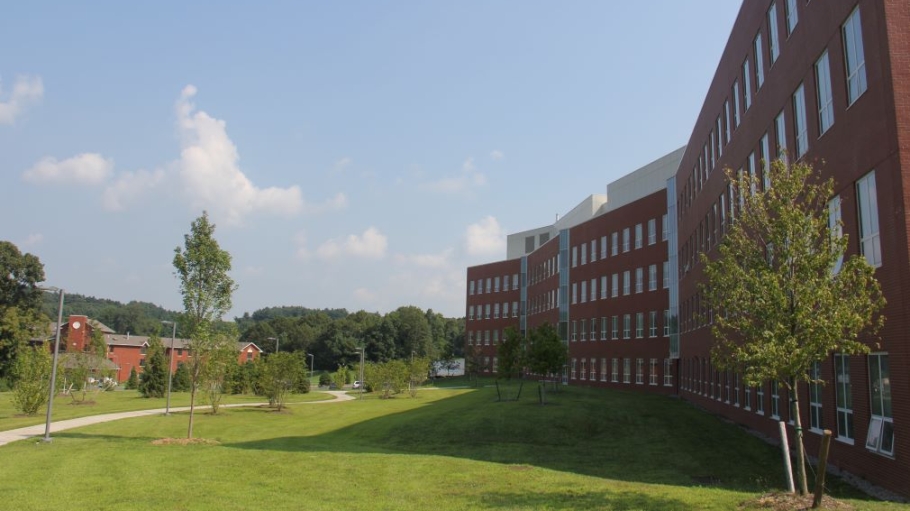 The NAB building in profile looking towards the Woodlands Halls