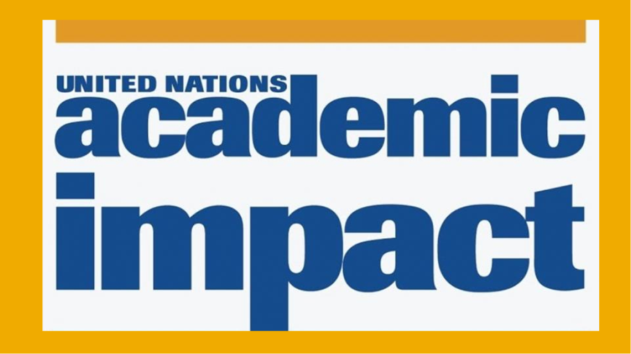 United Nations Academic Impact in blue text against a gold field