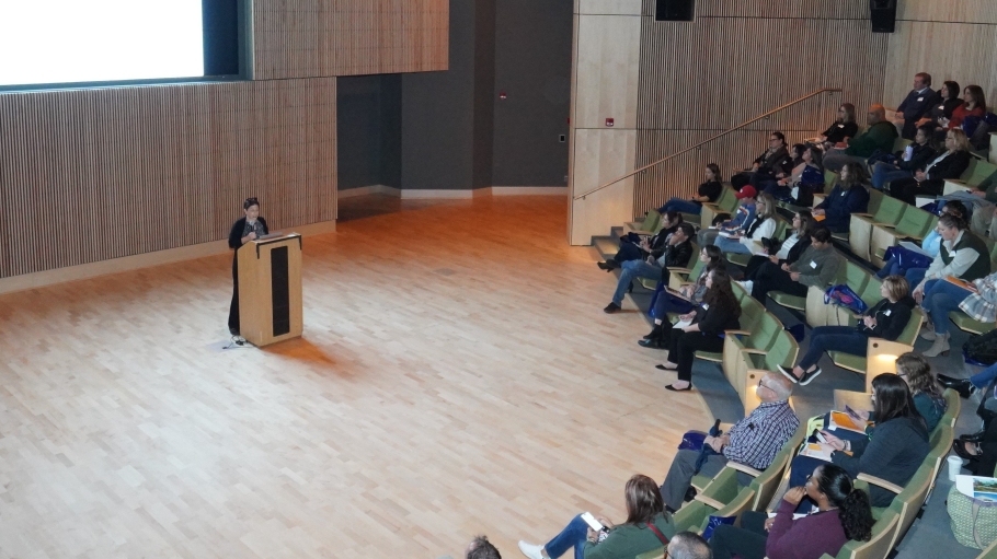 Speaker addressed audience in Jones Recital Hall