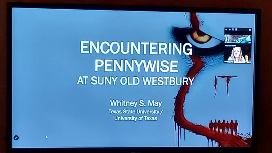 Photo of title screen "Encountering Pennywise at SUNY Old Westbury"