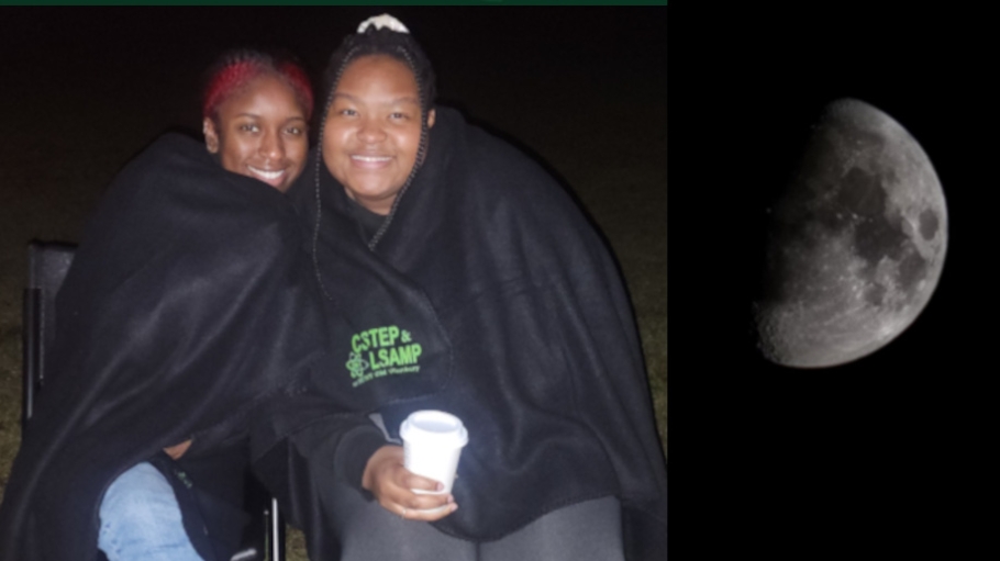 photo of two SUNY Old Westbury students side by side with the Moon