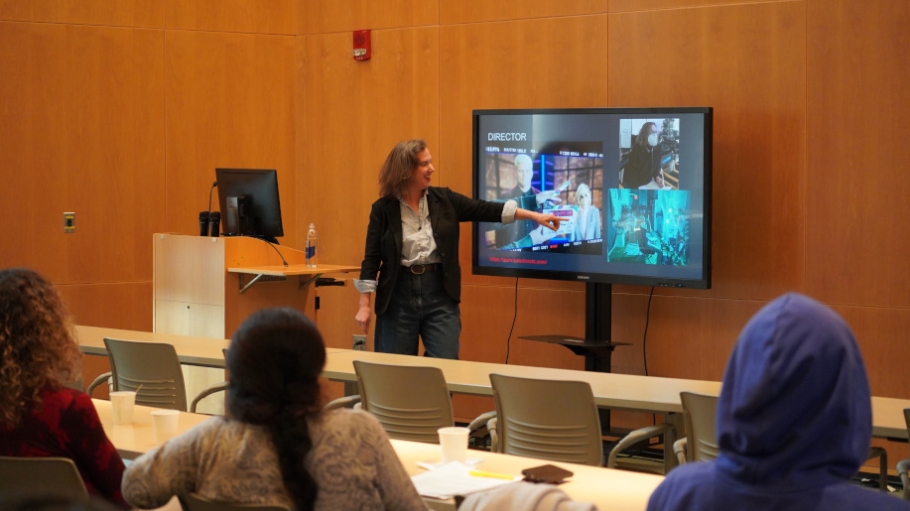 Photo of Cinematographer Kate Phelan speaking to students