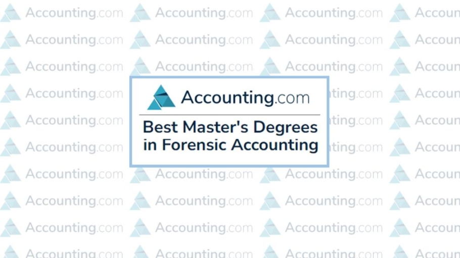 accounting.com logo in shades of blue with text reading "Best Graduate Degrees in Forensic Accounting"