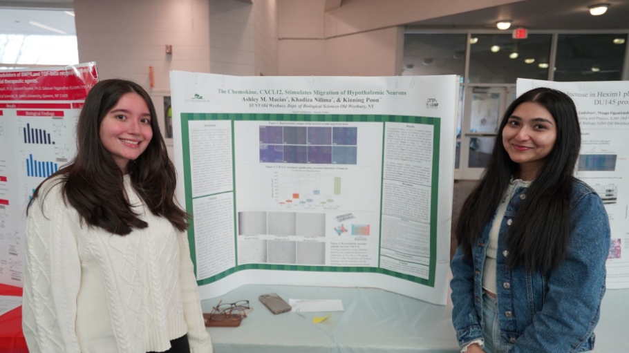 Photo of Biological Sciences Majors Ashley Macias, a senior and Khadoza Nilma, a Sophomore.