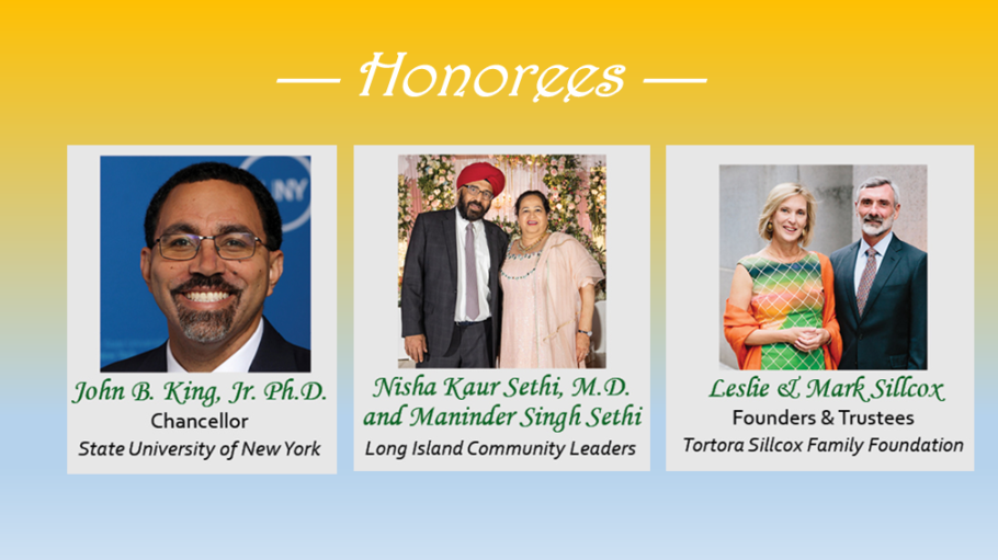 Photo of Black male, South Asian couple, and White couple under text reading Honorees