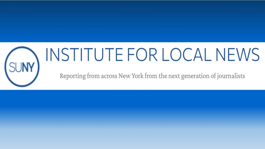 Blue and white logo that reads SUNY Institute for Local News