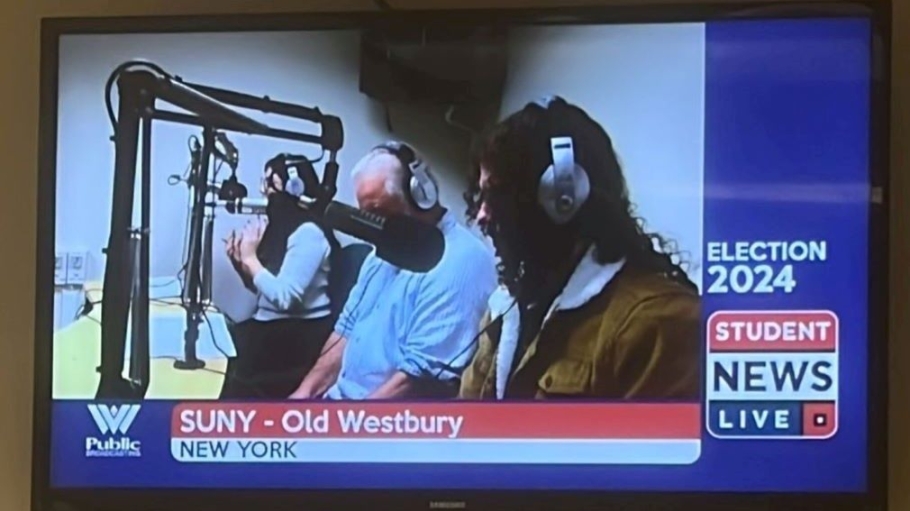 Three people from diverse backgrounds shown on TV