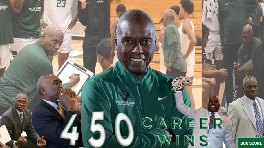 collage of photos of African American man with superimposed text reading 450 wins