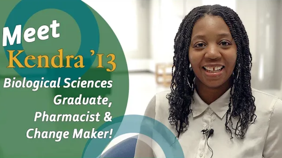 Black young woman in white blouse with text that reads Meet Kendra '13