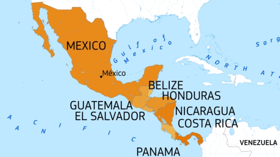 Map showing the nations of Central America