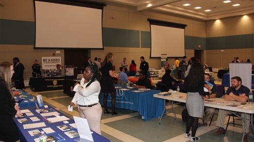 Students meeting recruiters at the Spring 2019 Career Fair
