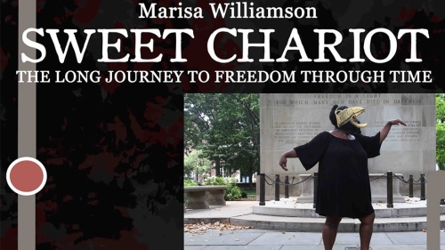 Photo for Amelie A. Wallace Gallery Art Exhibit and text “Marisa Williamson, Sweet Chariot: The Long Journey to Freedom through Time"