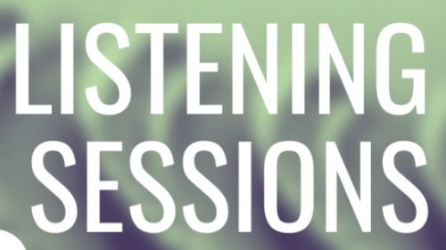 Listening Sessions written in white against a green background