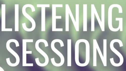 White text on a green background that reads Listening Sessions