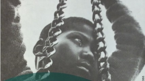 young black boy on a tire swing