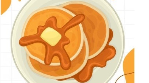 Cartoon illustration of pancakes with butter