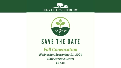 sign saying Save the Date for Fall Convocation, Wednesday September 11, 2024, Clark Athletic Center 12 p.m.