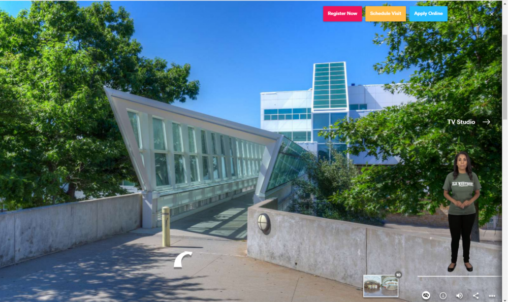 Outside Campus Center as shown on Virtual Tour