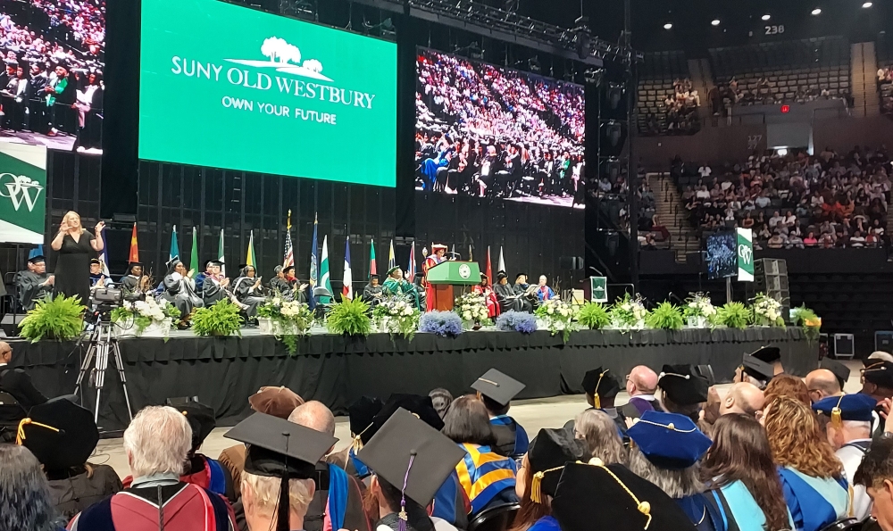 The commencement stage at the Nassau Coliseum