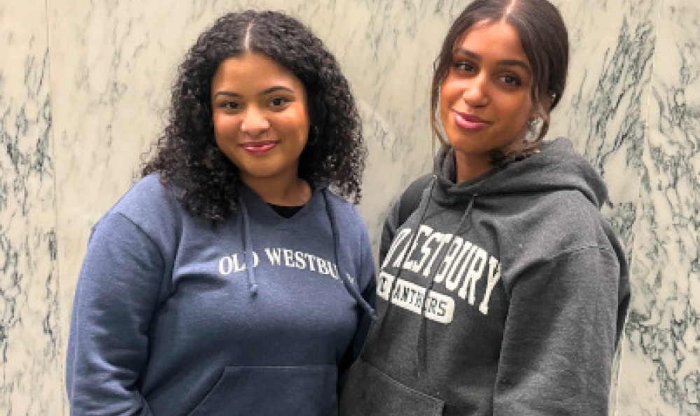 Photo of OW Students Destiny Williams (left) and Jasmine Roldan at in the Capitol Building for disability advocacy day.